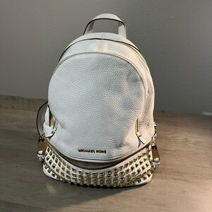 Michael Kors White Pebbled Leather Studded Backpack